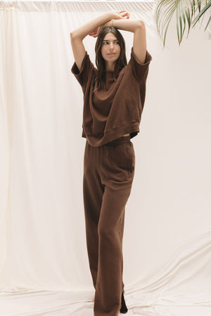 EVERYDAY WIDELEG SWEATPANT - CACAO
