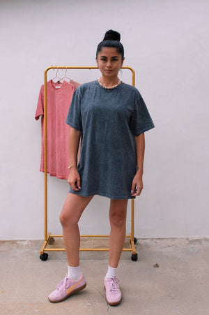 TEE SHIRT DRESS (PERFECTLY IMPERFECT) - STONE WASH GREY