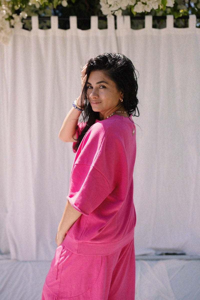 EVERYDAY OVERSIZED SHORT SLEEVE SWEATSHIRT - GUAVA