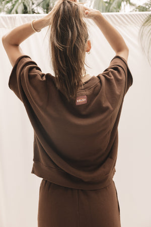 EVERYDAY OVERSIZED SHORT SLEEVE SWEATSHIRT - CACAO