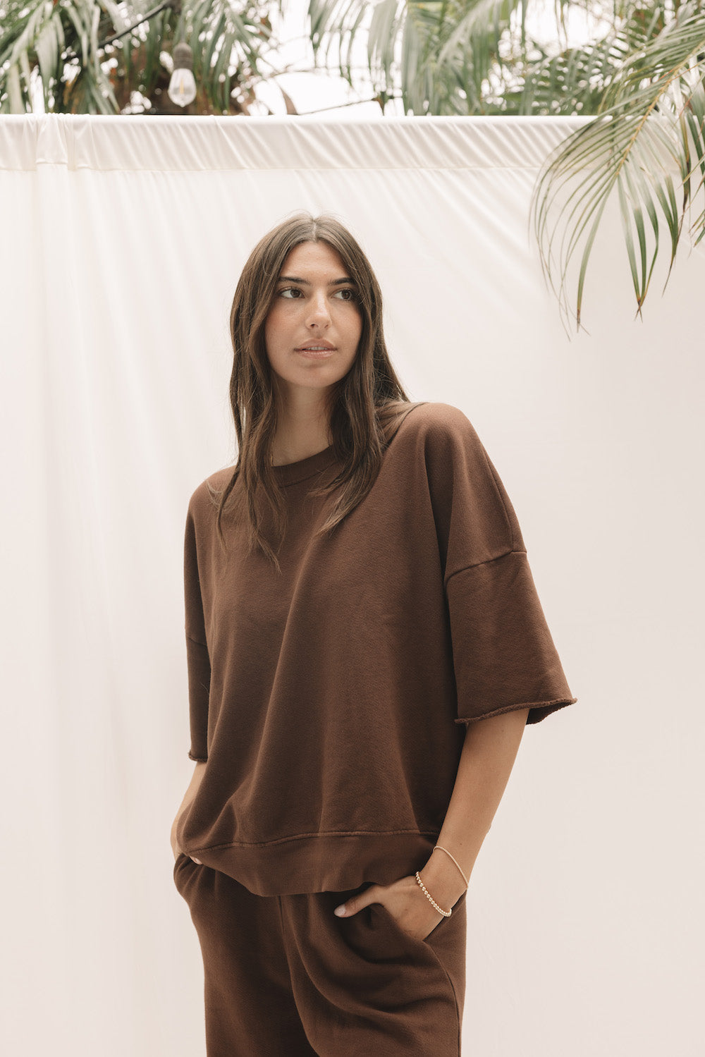 EVERYDAY OVERSIZED SHORT SLEEVE SWEATSHIRT - CACAO
