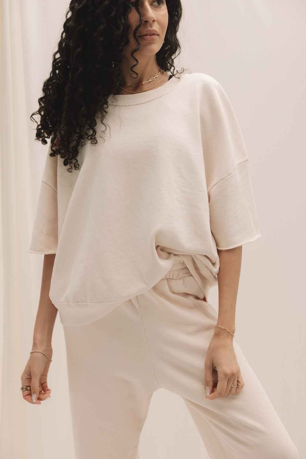 EVERYDAY OVERSIZED SHORT SLEEVE SWEATSHIRT - COCONUT