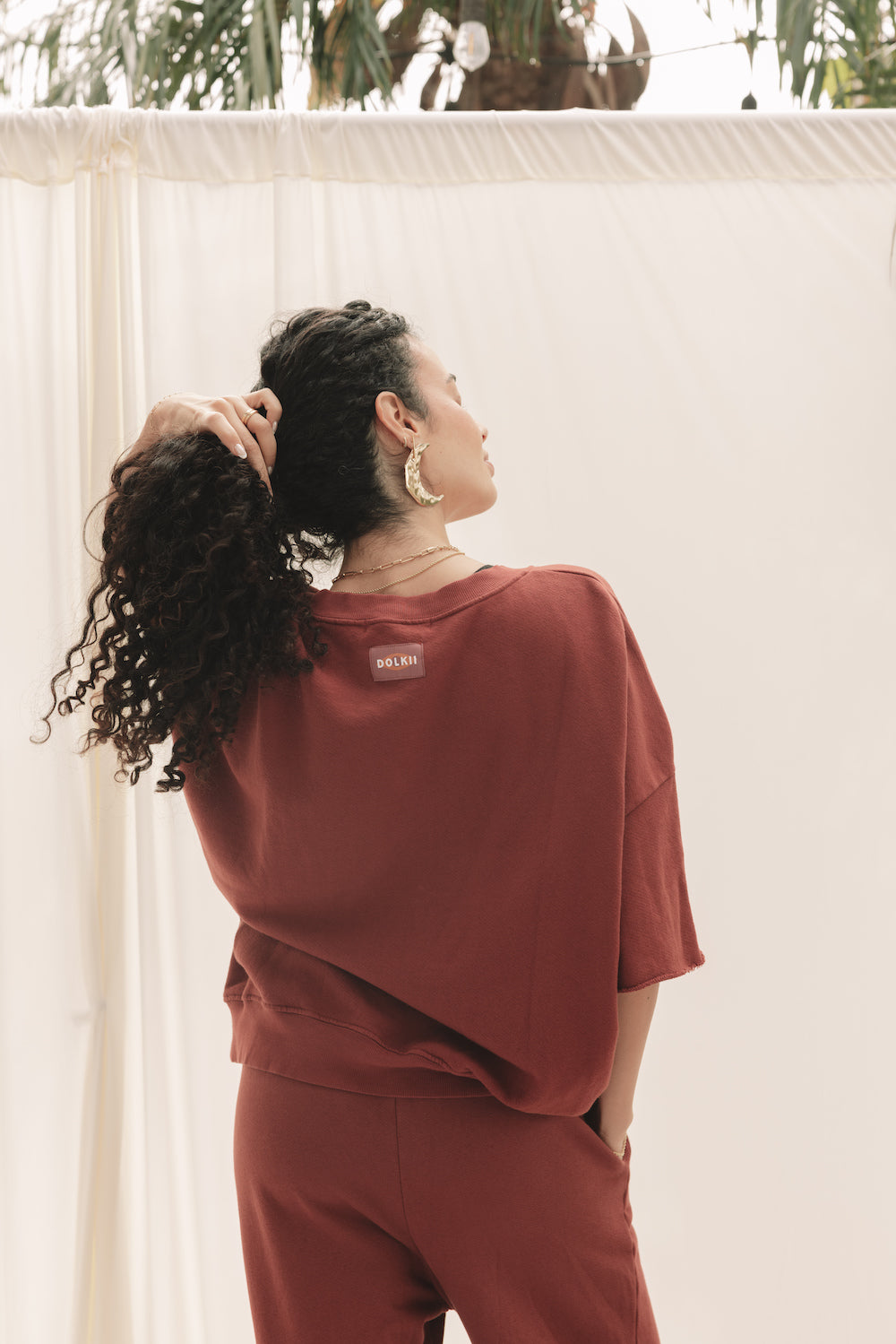 EVERYDAY OVERSIZED SHORT SLEEVE SWEATSHIRT - CRIMSON RED