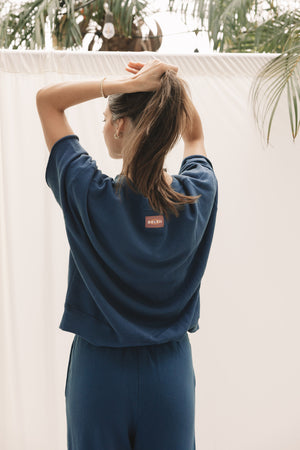 EVERYDAY OVERSIZED SHORT SLEEVE SWEATSHIRT - INDIGO BLUE