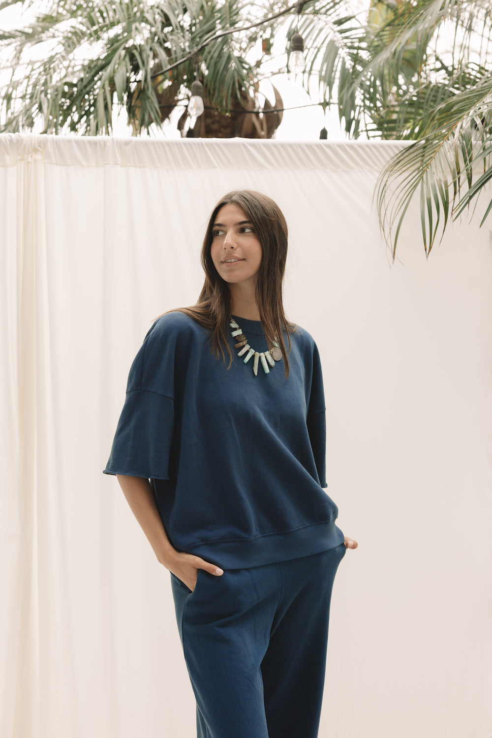 EVERYDAY OVERSIZED SHORT SLEEVE SWEATSHIRT - INDIGO BLUE