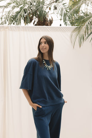 EVERYDAY OVERSIZED SHORT SLEEVE SWEATSHIRT - INDIGO BLUE