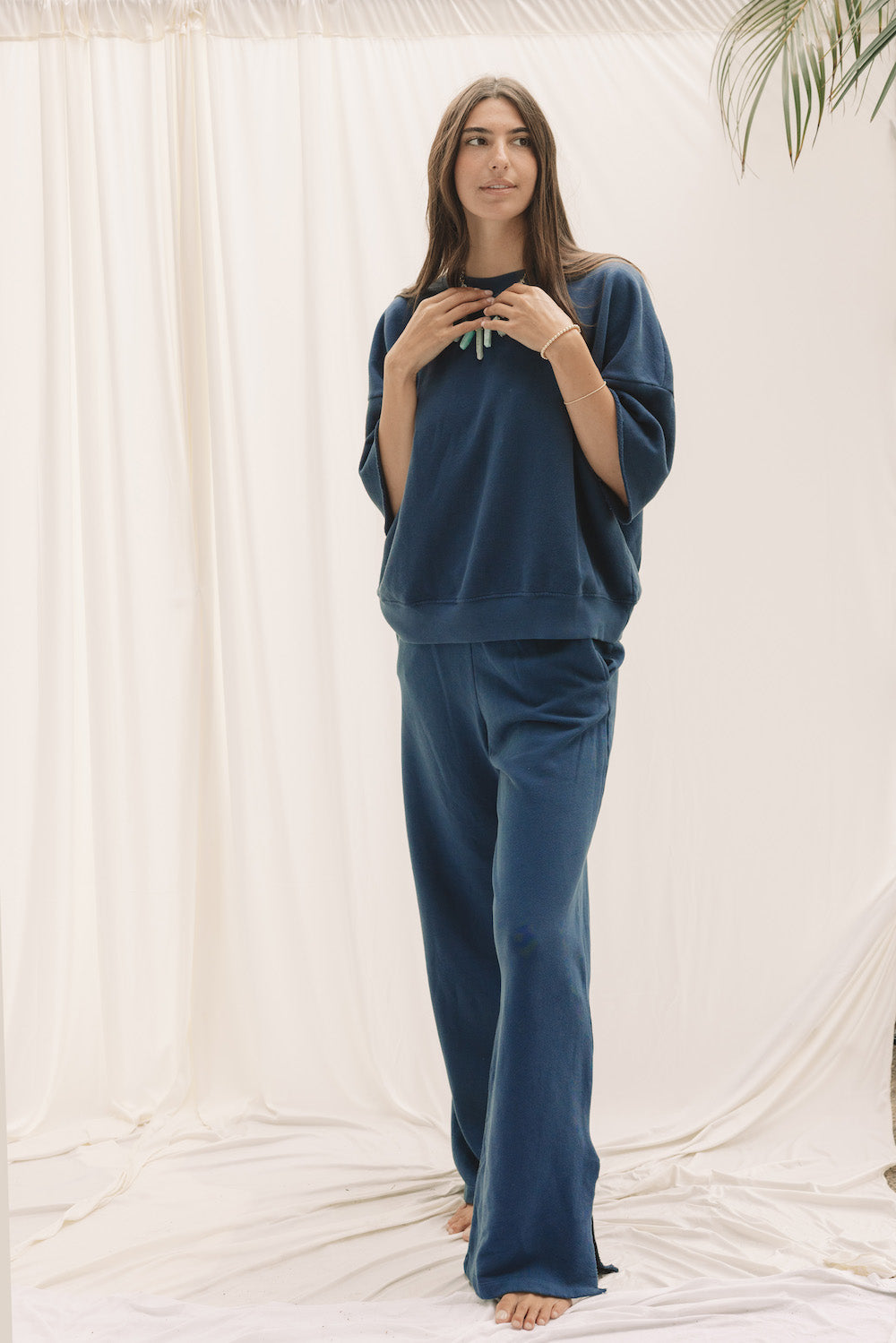 EVERYDAY OVERSIZED SHORT SLEEVE SWEATSHIRT - INDIGO BLUE