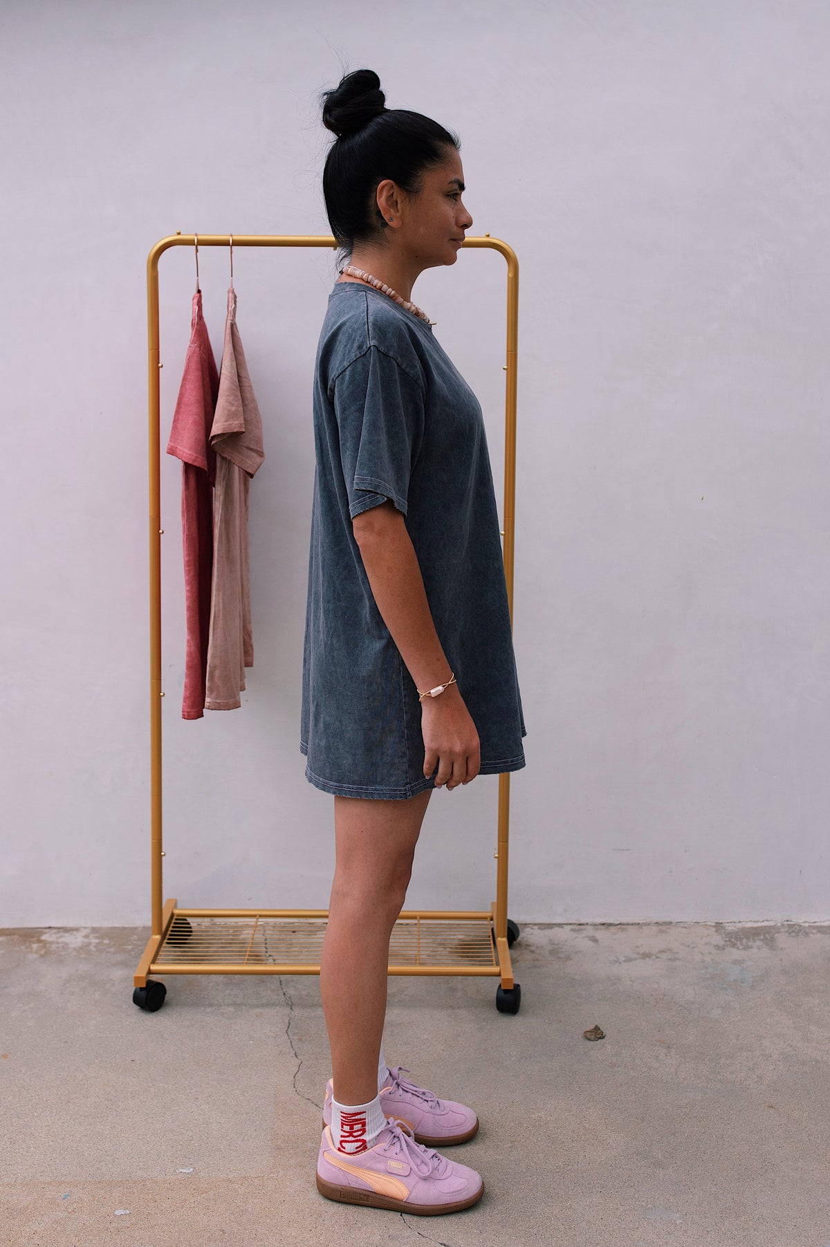 TEE SHIRT DRESS (PERFECTLY IMPERFECT) - STONE WASH GREY