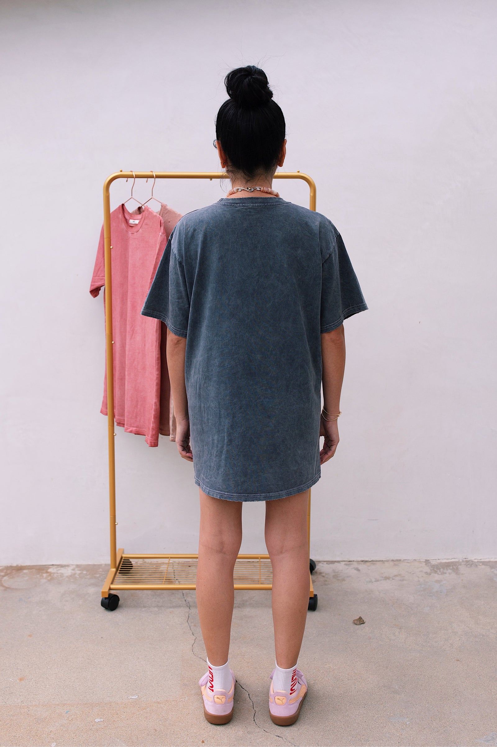 TEE SHIRT DRESS (PERFECTLY IMPERFECT) - STONE WASH GREY