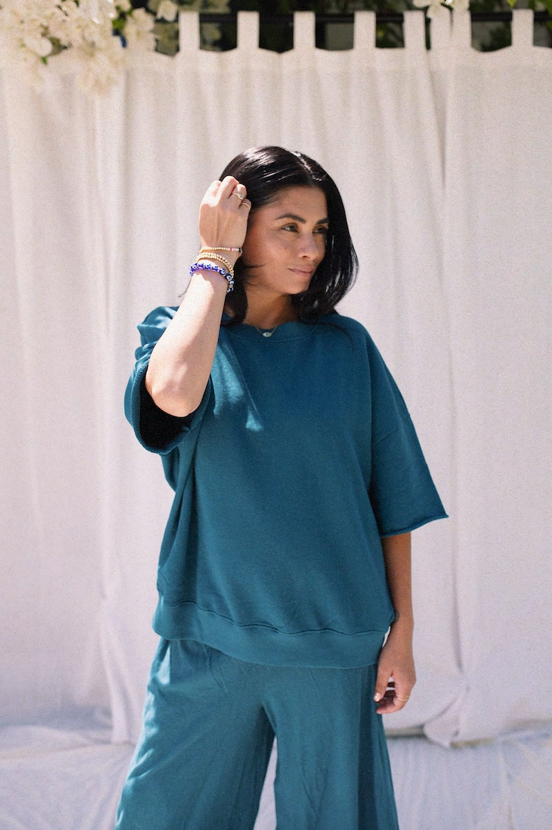 EVERYDAY OVERSIZED SHORT SLEEVE SWEATSHIRT - BLUE HAWAI'I