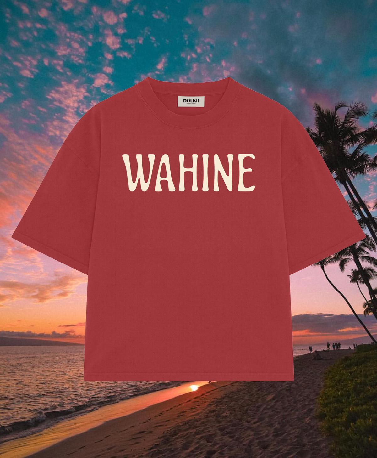 TEE WAHINE - BOXY CROPPED FIT - CRIMSON RED