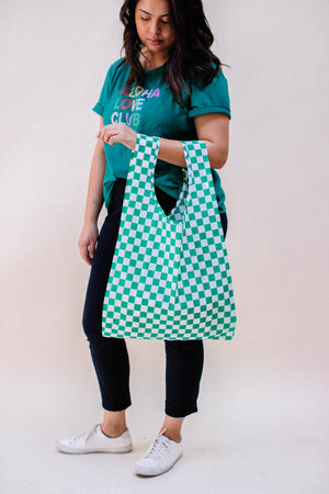 GREEN CHECKERBOARD BAGGU
